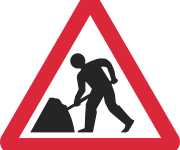 Image of road sign showing man digging